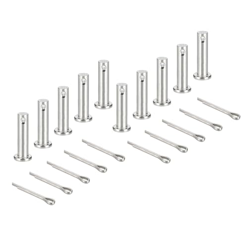 sourcing map Gabelkopfstifte, M6 x 25 mm, 304 Edelstahl, Einloch, Flachkopf, Anhängerkupplung, Verschlusssysteme mit Splinten für Möbelmontage, Anhänger, Rasenmäher, Silber, 10 Stück von sourcing map