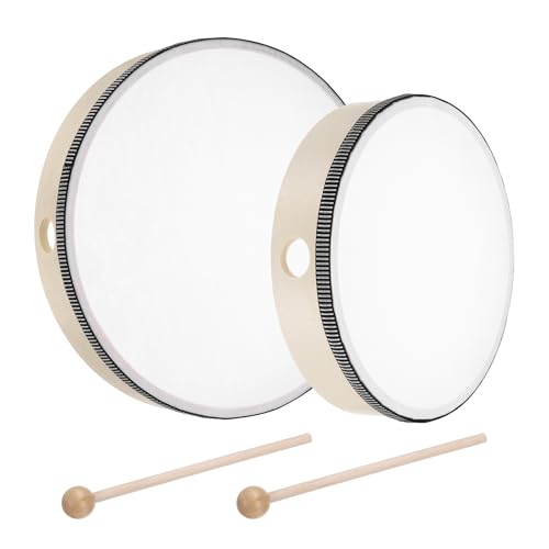sourcing map Handtrommel, Musik-Percussion, 25,4 cm und 20,3 cm, Holzrahmen, Schlagzeug-Set mit Drumstick, Musikinstrument für Musikerziehung, Zuhause, Party, Aufführungszubehör (Holzfarbe), 2 Stück von sourcing map