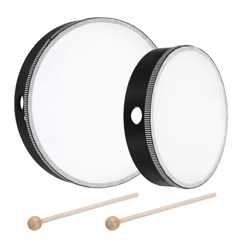 sourcing map Handtrommel, Musik-Percussion, 25,4 cm und 20,3 cm, Holzrahmen, Schlagzeug-Set mit Drumstick, Musikinstrument für Musikerziehung, Zuhause, Party, Aufführungszubehör (schwarz), 2 Stück von sourcing map