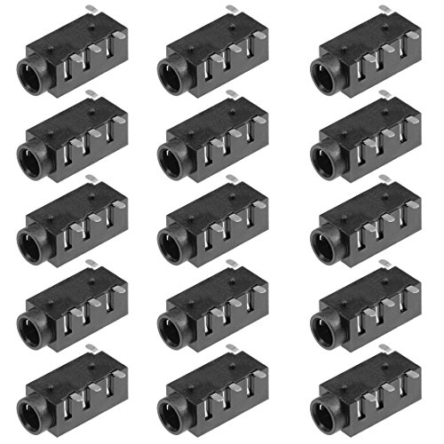 sourcing map PJ320D PCB-Halterung, 3,5 mm, 4-polige Buchse, Kopfhörer, Stereo-Klinkenstecker, Audio, Video, Schwarz, 15 Stück von sourcing map