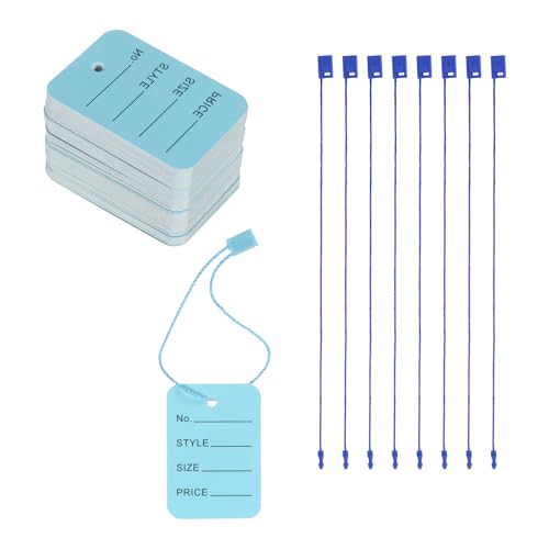 sourcing map Preisschilder zum Aufhängen, beschreibbare Etiketten, Display-Etiketten, 5 x 3,6 cm, blaue Etikettierung für Kleidung, hausgemachte Preise, mit Nylonschnur, 500 Stück von sourcing map