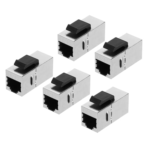 sourcing map RJ45 Cat 6 Ethernet-Koppler, Cat6 geschirmte Kupplungsbuchsen Buchse auf Buchse, Ethernet-Adapter, Silber, 5 Stück von sourcing map