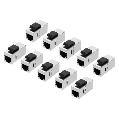 sourcing map RJ45 Cat 6A Ethernet-Koppler, Cat6A geschirmte Kupplungsbuchsen Buchse auf Buchse, Ethernet-Adapter, Silber, 10 Stück von sourcing map