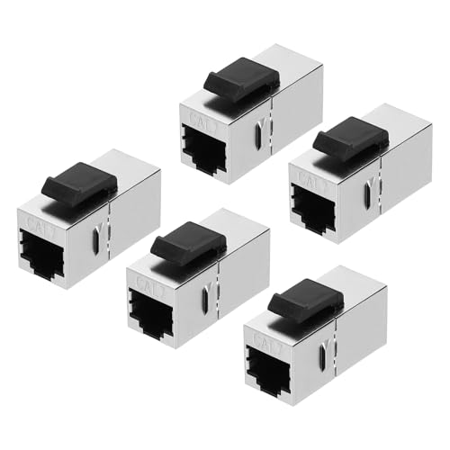 sourcing map RJ45 Cat 7 Ethernet-Koppler, Cat7 geschirmte Kupplungsbuchsen Buchse auf Buchse, Ethernet-Adapter, Silber, 5 Stück von sourcing map