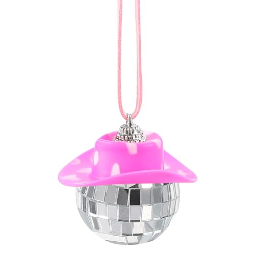 sourcing map Rosa Weiß Discokugel Autozubehör Bling Disco Spiegel Ornament Autospiegel Hängend für Auto Geburtstag Party Zubehör von sourcing map