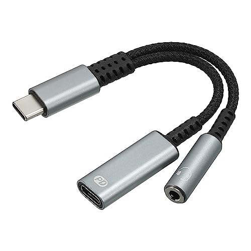 sourcing map USB C auf 3.5mm Kopfhörer und Typ C 60W PD Schnell Aufladen Adapter 2 in 1 USB C Verteiler mit AUX Mic Jack HiFi 16bit 48Khz für Handy Grau von sourcing map