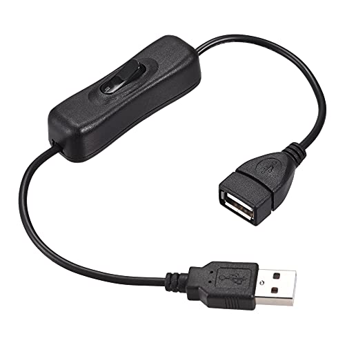sourcing map USB Kabel mit Ein/Aus Schalter USB Stecker auf Buchse Verlängerungskabel 30cm Schwarz für LED Schreibtischlampe LED Streifen von sourcing map