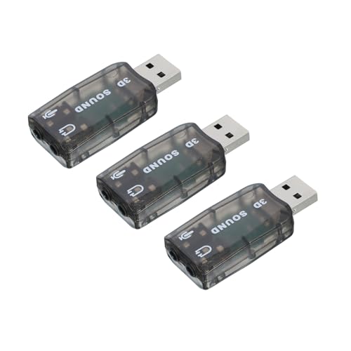 sourcing map USB-Soundkarte, USB auf 3,5-mm-Klinkenstecker, Audio-Adapter, unterstützt Virtual 5.1 Surround Sound, Schwarz, 3 Stück von sourcing map