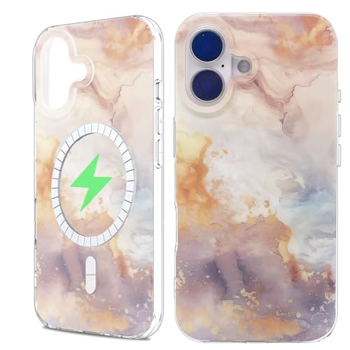 sousukue Magnetische Schutzhülle für iPhone 16, 15,5 cm (6,1 Zoll), kompatibel mit MagSafe, weiches TPU, harte Rückseite aus Polycarbonat, stoßfest, niedlich, Retro-Marmor von sousukue