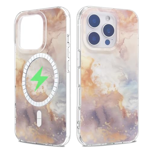 sousukue Magnetische Schutzhülle für iPhone 16 Pro, 16 cm (6,3 Zoll), kompatibel mit MagSafe, weiches TPU, harte Rückseite aus Polycarbonat, stoßfest, niedlich, Retro-Marmor von sousukue