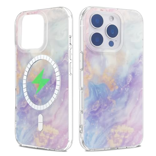 sousukue Magnetische Schutzhülle für iPhone 16 Pro, 16 cm (6,3 Zoll), kompatibel mit MagSafe, weiches TPU, harte Rückseite aus Polycarbonat, stoßfest, niedlicher Nebel, Marmor von sousukue