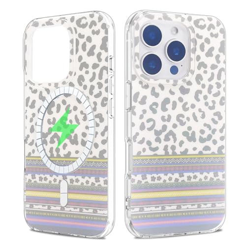 sousukue Magnetische Schutzhülle für iPhone 16 Pro, 16 cm (6,3 Zoll), kompatibel mit MagSafe, weiches TPU-Stoßdämpfer, harte Rückseite aus Polycarbonat, stoßfest, niedlich, Leopardenmuster von sousukue
