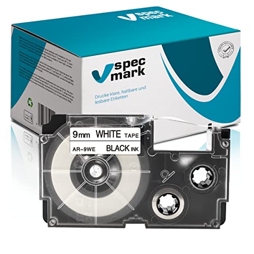 Specmark Schriftband XR-9WE Farbbandersatz für Etikettendrucker - Farbe des Bandes Weiß - Druckfarbe Schwarz - Kompatibel mit den Meisten Casio Druckern - Etikettendruckmaschinen - 9mm x 8m von specmark