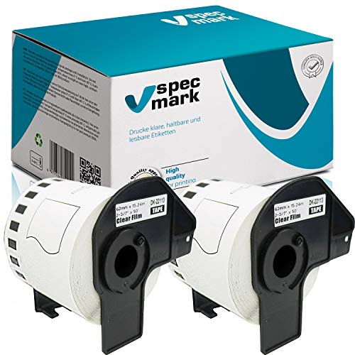 specmark 2 Rollen Endlosetiketten kompatibel mit Brother DK-22113 62mm x 15,24m Etiketten für allen QL-Etikettendruckern QL-570 QL-700 QL-800 von specmark