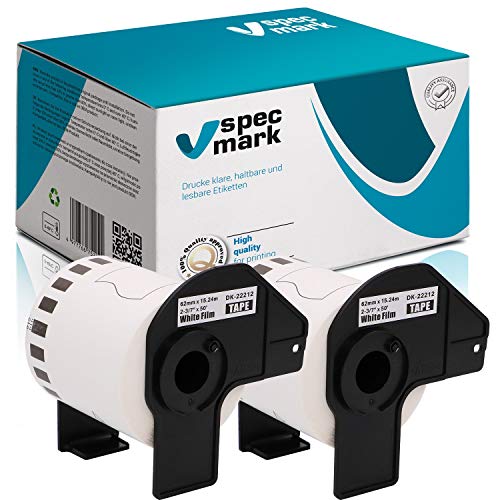 specmark 2 Rollen Endlosetiketten kompatibel mit Brother DK-22212 62mm x 15,24m Etiketten für allen QL-Etikettendruckern QL-570 QL-700 QL-800 von specmark