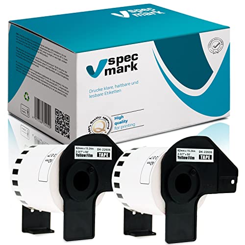 specmark 2 Rollen Endlosetiketten kompatibel mit Brother DK-22606 62mm x 15,24m Etiketten für allen QL-Etikettendruckern QL-570 QL-700 QL-800 von specmark