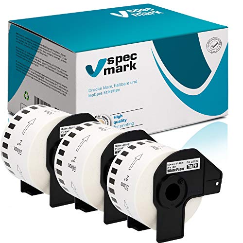 specmark 3 Rollen Endlosetiketten kompatibel mit Brother DK-22223 50mm x 30,48m Etiketten für allen QL-Etikettendruckern QL-570 QL-700 QL-800 von specmark