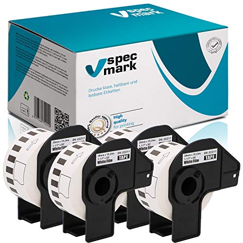 specmark 4 Rollen Endlosetiketten kompatibel mit Brother DK-22211 29mm x 15,24m Etiketten für allen QL-Etikettendruckern QL-570 QL-700 QL-800 von specmark