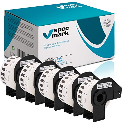 specmark 5 Rollen Endlosetiketten kompatibel mit Brother DK-22211 29mm x 15,24m Etiketten für allen QL-Etikettendruckern QL-570 QL-700 QL-800 von specmark