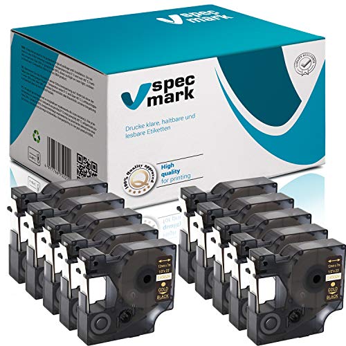 specmark Passend für DYMO D1 45013 S0720540 Schriftband 12mm x 7m Satz x 10 St. Schwarz auf Weiß Kompatibel mit LM LabelManager LP LabelPoint LW LabelWriter DUO von specmark