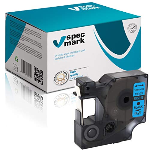 specmark Kompatibel für DYMO D1 45016 Schriftband 12mm x 7m Schwarz auf Blau (S0720560) kompatibel mit DYMO D1 für Drucker LM Label-Manager LP Label-Point LW -Writer DUO von specmark