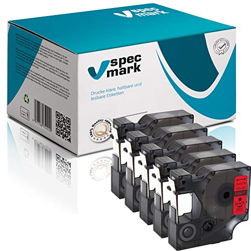 specmark Passend für DYMO D1 45017 S0720520 – Schriftband 12mm x 7m, Schwarz auf Rot, 5er Pack – Für LabelManager, LabelPoint, LabelWriter DUO von specmark
