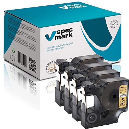 specmark Kompatibel für DYMO D1 45023 Schriftband 12mm x 7m Satz x 4 St. Schwarz auf Gold Kompatibel mit LM Label-Manager LP Label-Point LW -Writer DUO von specmark