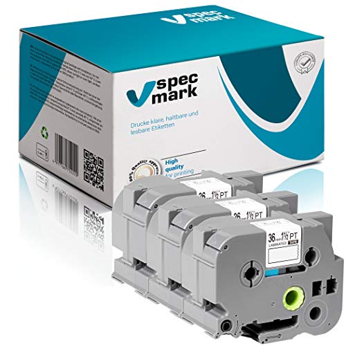 specmark Schriftband TZe-261 36mm x 8m Satz x 3 St. Schwarz auf Weiß Band kompatibel mit Drucker Brother PT P-touch AZe-261 EZe-261 TZ-261 TZ2-261 von specmark