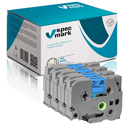 specmark Schriftband TZe-541 18mm x 8m Satz x 4 St. Schwarz auf Blau Band kompatibel mit Drucker Brother PT P-touch AZe-541 EZe-541 TZ-541 TZ2-541 von specmark