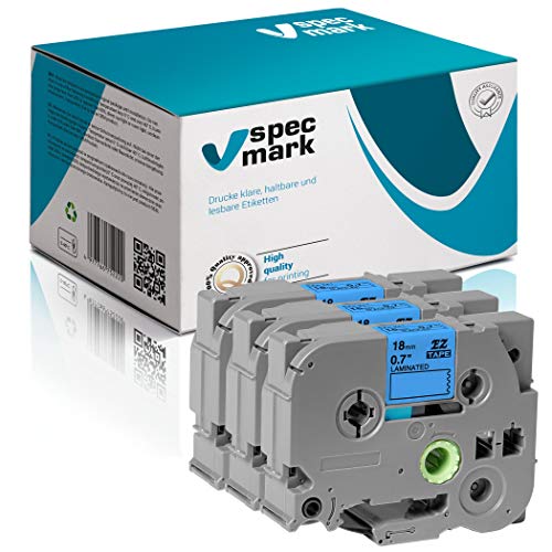 specmark Schriftband TZe-545 18mm x 8m Satz x 3 St. Weiß auf Blau Band kompatibel mit Drucker Brother PT P-touch AZe-545 EZe-545 TZ-545 TZ2-545 von specmark