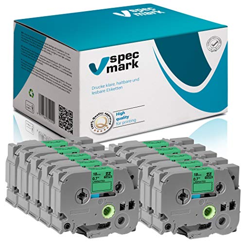 specmark Schriftband TZe-745 18mm x 8m Satz x 10 St. Weiß auf Grün Band kompatibel mit Drucker Brother PT P-touch AZe-745 EZe-745 TZ-745 TZ2-745 von specmark