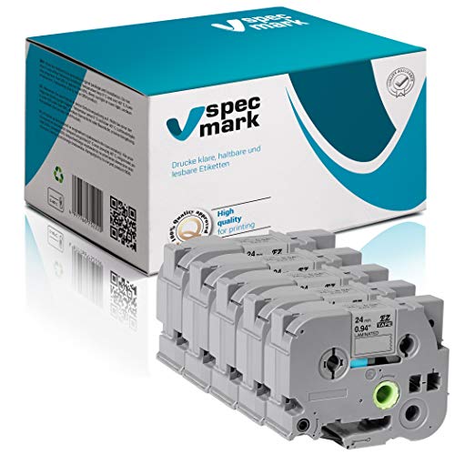 specmark Schriftband TZe-951 24mm x 8m Satz x 5 St. Schwarz auf Silber Band kompatibel mit Drucker Brother PT P-touch AZe-951 EZe-951 TZ-951 TZ2-951 von specmark