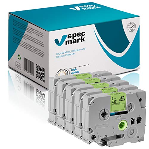 specmark Schriftband TZe-D11 6mm x 5m Satz x 5 St. Schwarz auf Grün fluoreszierend Band kompatibel mit allen Drucker Brother PT P-touch AZe-D11 EZe-D11 TZ-D11 TZ2-D11 von specmark