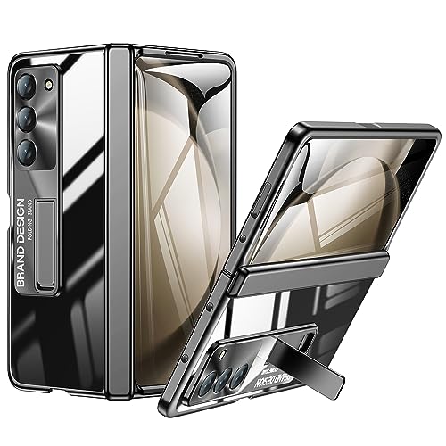 spoovcto für Samsung Galaxy Fold 5 Hülle: Federscharnier Schutz [Nicht gelb] Galvanisierungsrahmen für klare transparente Harte Rückseite für stilvolle Luxus-Abdeckung für Samsung Fold 5 2023 (Black) von spoovcto