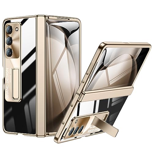 spoovcto für Samsung Galaxy Fold 5 Phone Case: Federscharnier Schutz [Nicht gelb] Galvanisierungsrahmen für klare transparente Harte Rückseite für stilvolle Luxus-Abdeckung für Fold 5 5G 2023 (Gold) von spoovcto