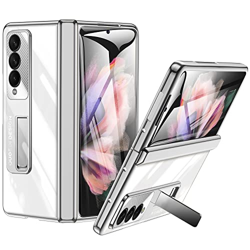 spoovcto für Samsung Galaxy Z Fold 3 Hülle, Transparent Überzug PC Crystal Clear Phone Case für Samsung Z Fold 3, für Z Fold 3 Hüllel mit Federscharnier Kickstand (Silber) von spoovcto