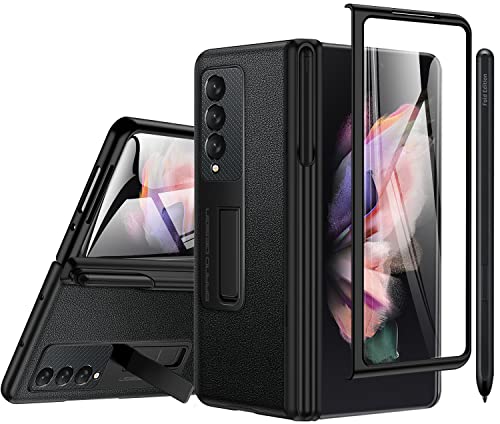 spoovcto für Samsung Galaxy Z-Fold-3 Hülle: Durable Slim Galaxy Z Fold 3 Ledertasche mit Scharnierschutz Stifthalter, eingebauter Displayschutz für Samsung Z Fold 3 5G von spoovcto