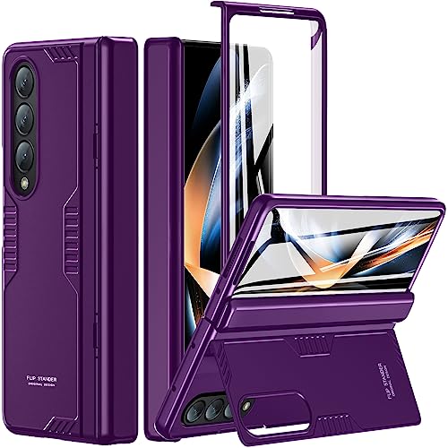 spoovcto für Samsung Galaxy Z-Fold-4 hülle: Versteckter Kickstand für Displayschutz, Ganzkörper Scharnier Schutz leichte Rüstung Fall, Drahtlose Ladetelefonständer Abdeckung für Z Fold 4 5G (lila) von spoovcto