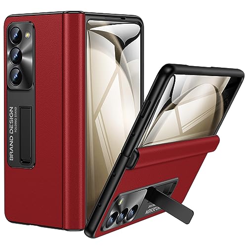 spoovcto für Samsung Galaxy Z Fold 5 Case: [Haut fällen] Echtes Leder Fold 5 Kickstand Fall mit Displayschutz für Scharnier Schutz mit Stoßfestem Schutzhülle für Fold 5 5G 2023 von spoovcto