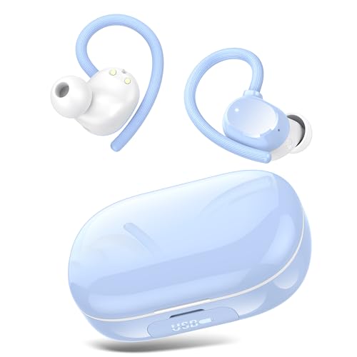 Bluetooth Kopfhöre, 128Std Kopfhörer Kabellos Bluetooth 5.3 In Ear Kopfhörer mit 4 ENC Noise Cancelling Mic, Kabellose Kopfhörer Tiefer Bass IPX7 Wasserdicht Ohrhörer mit Ohrhaken, USB-C LED-Anzeige von sprtoybat