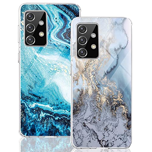 2 Stücke Kompatibel Mit Samsung Galaxy A52s Hülle Silikon Klar Marmor Case Slim Transparent TPU Flexible Blume Cover Silikoncase Galaxy A52 5G / 4G Slim Handyhülle Schutzhülle für Samsung A52s 6,5 von sqgylgl