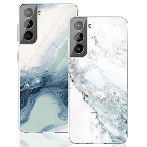 2 Stücke Kompatibel Mit Samsung Galaxy S22 Hülle Silikon Klar Case Slim Transparent TPU Handyhülle Flexible Blume Cover Silikoncase Galaxy S22 5G Marmor Schutzhülle für Samsung S22 5G Handy (B) von sqgylgl