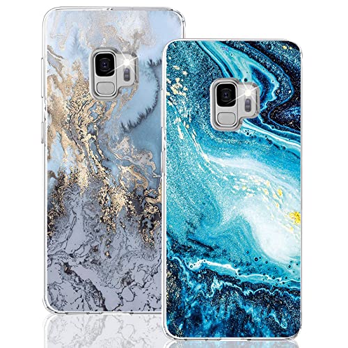 2 Stücke Kompatibel Mit Samsung Galaxy S9 Hülle Silikon Klar Case Slim Transparent TPU Flexible Blume Cover Silikoncase Galaxy S9 Slim Marmor Handyhülle Schutzhülle für Samsung S9 (A) von sqgylgl