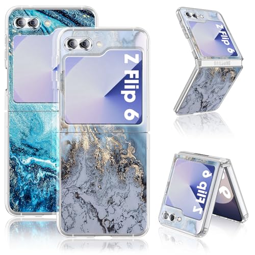2 Stücke Kompatibel Mit Samsung Galaxy Z Flip 6 5G Hülle Silikon Dünn Klar Case Slim Flexible Cover Marmor case Galaxy Z Flip 6 5G Handyhülle Schutzhülle für Samsung Z Flip 6 5G 6,7" (Blau) von sqgylgl