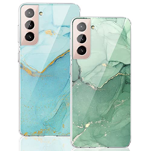 2 Stücke für Samsung Galaxy S21 FE Hülle Silikon 360 Case Transparent TPU Flexible Blume Tasche Galaxy S21 FE Marmor Handyhülle Blume Schutzhülle für Samsung S21 FE 5G / 4G Handy 6.41" Mädchen (D) von sqgylgl