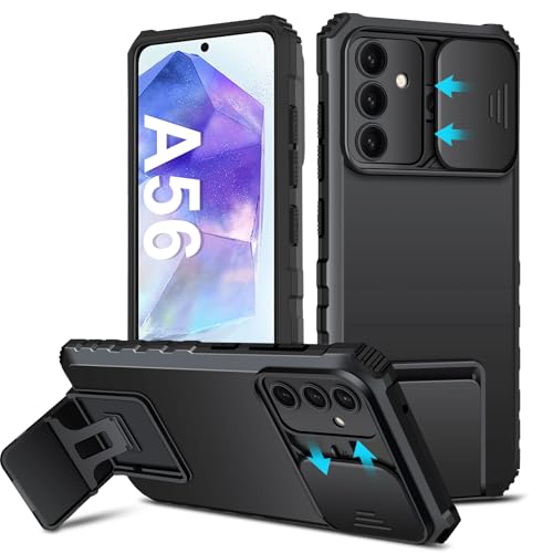 Hülle kompatibel mit Samsung Galaxy A56 Handyhülle, [Kameraschutz] Galaxy A56 Hülle mit Stand Slider A56 Schutzhülle für Samsung A56 4G / 5G (Schwarz) von sqgylgl