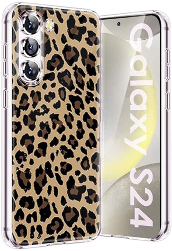 Kompatibel Mit Samsung Galaxy S24 Hülle Silikon Dünn Klar Case Slim Transparent TPU Flexible Tiere Cover Silikoncase Galaxy S24 5G Handyhülle Leopard Schutzhülle für Samsung S24 5G Handy (Braun) von sqgylgl