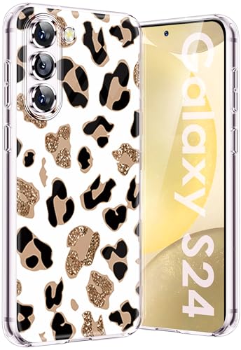 Kompatibel Mit Samsung Galaxy S24 Hülle Silikon Dünn Klar Case Slim Transparent TPU Flexible Tiere Cover Silikoncase Galaxy S24 5G Handyhülle Leopard Schutzhülle für Samsung S24 5G Handy (Golden) von sqgylgl