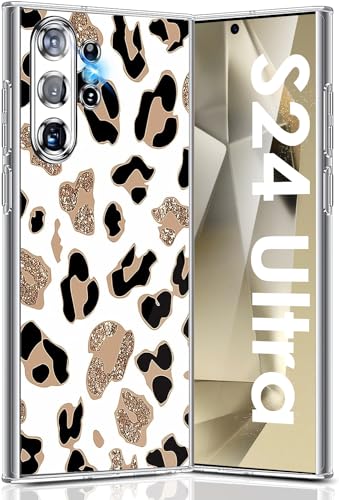 Kompatibel Mit Samsung Galaxy S24 Ultra Hülle Silikon Dünn Klar Case Slim Transparent TPU Flexible Cover Silikoncase Galaxy S24 Ultra Handyhülle Leopard Schutzhülle für Samsung S24 Ultra 5G (Golden) von sqgylgl