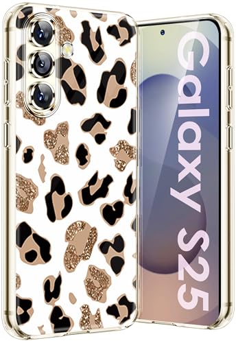 Kompatibel Mit Samsung Galaxy S25 Hülle Silikon Dünn Klar Case Slim Transparent TPU Flexible Tiere Cover Silikoncase Galaxy S25 Handyhülle Leopard Schutzhülle für Samsung S25 5G (Gold) von sqgylgl